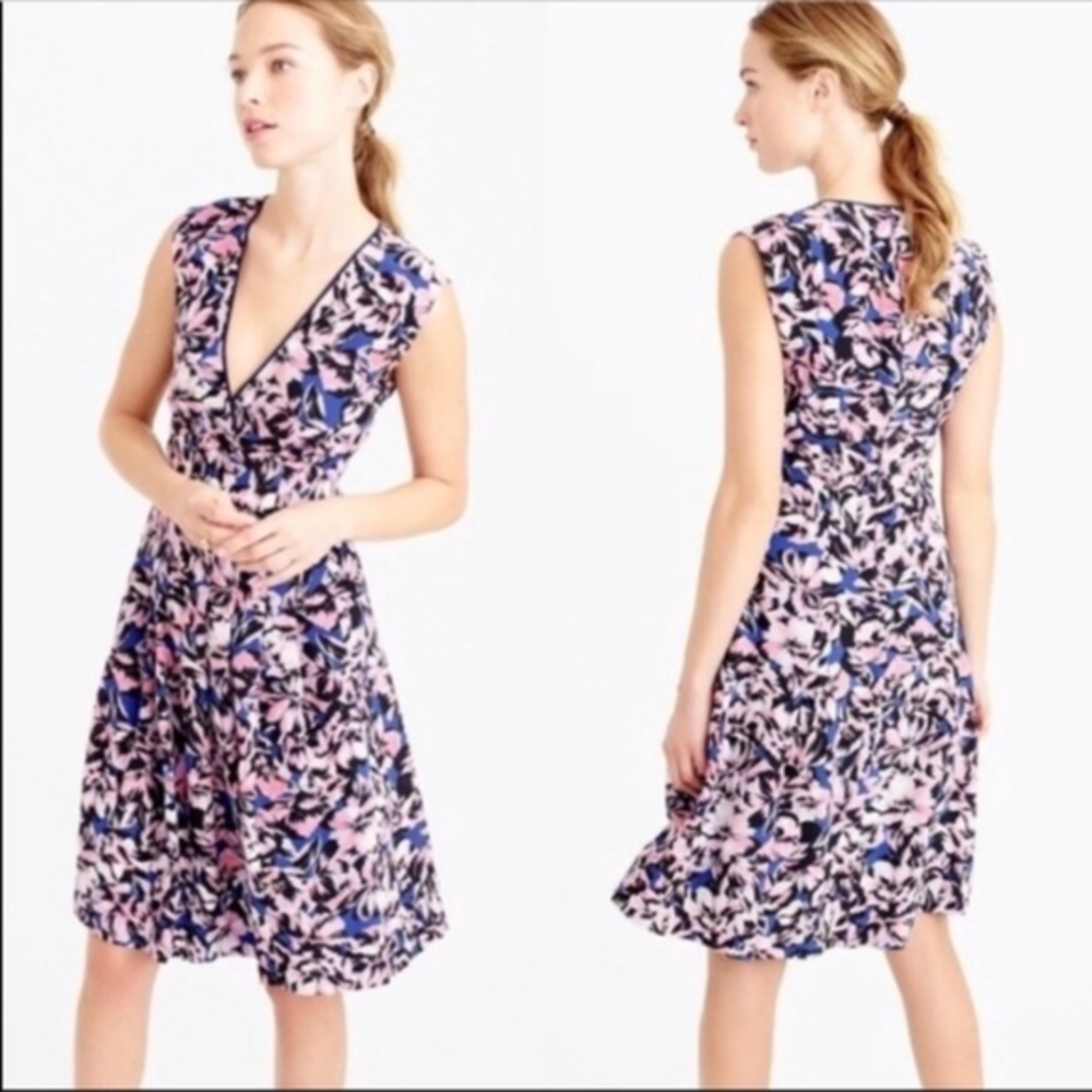 J Crew 100% Silk Sleeveless Pleated Hibiscus Midi Dress
